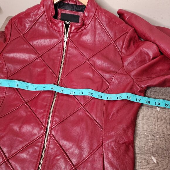 Vintage Mossimo Red Leather Jacket Oxblood Y2K Medium Cafe Racer Moto - Picture 12 of 14
